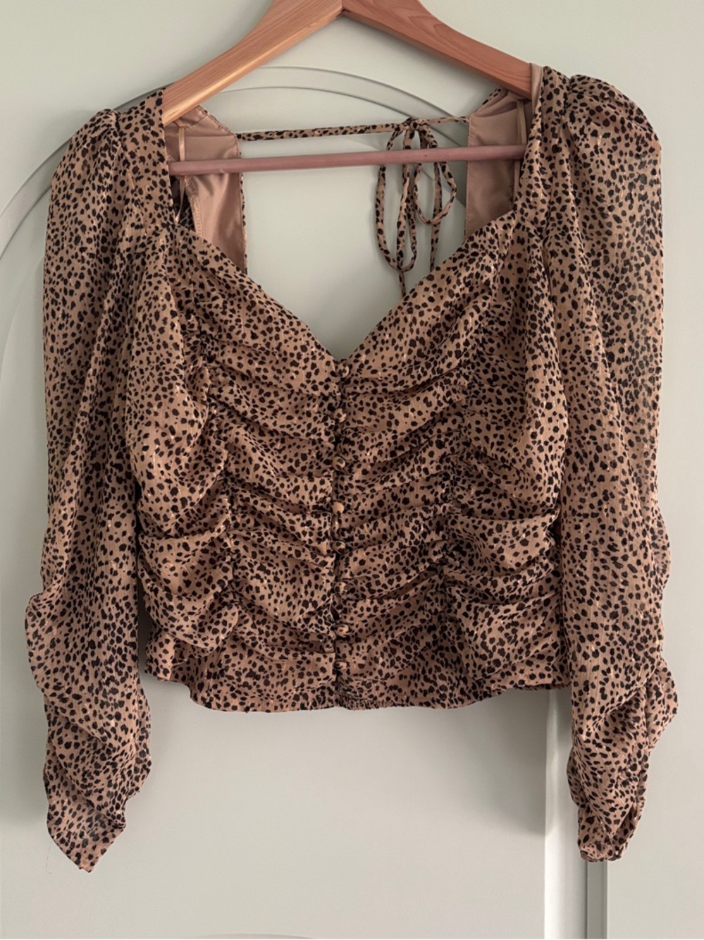 Astr the label cheetah Print Long Sleeve Crop Top in Tan and Black